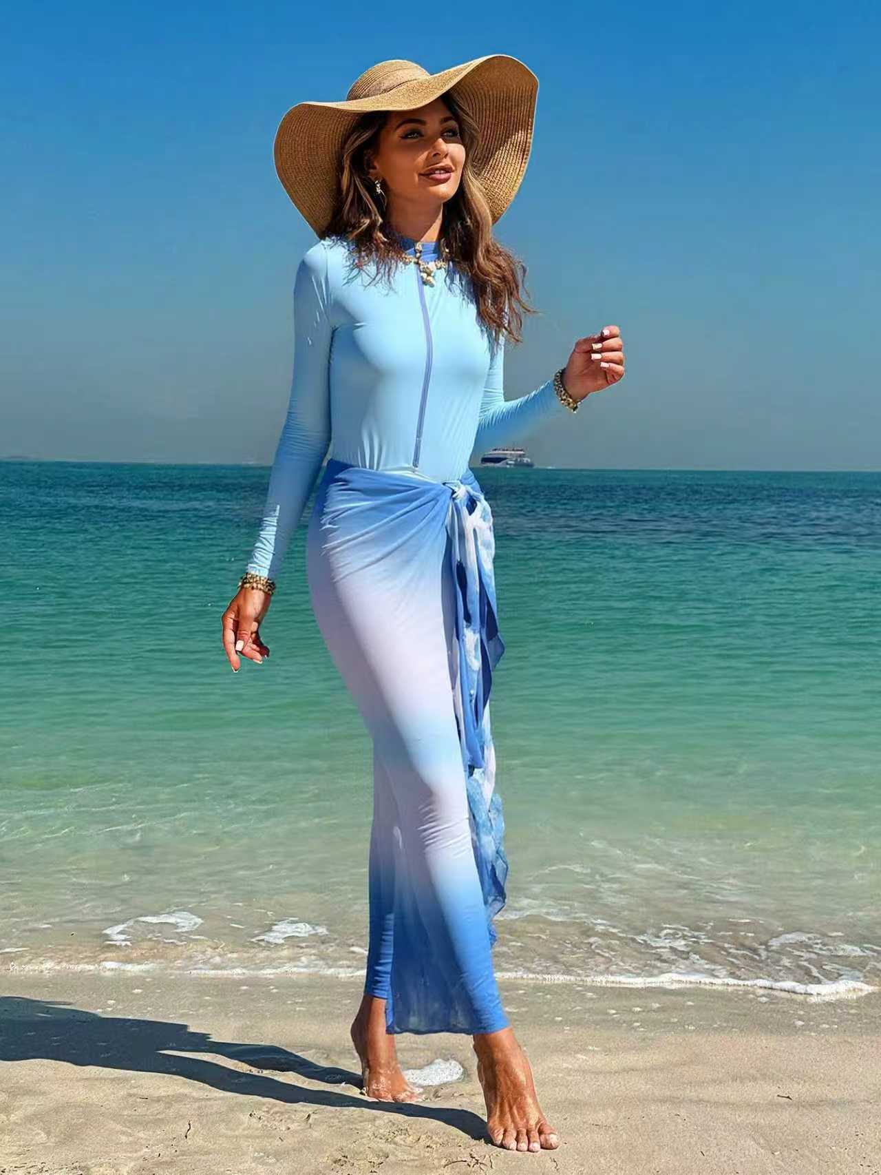 Conservative Three-Piece Swimsuit Set Long-Sleeved Full Coverage Swimwear